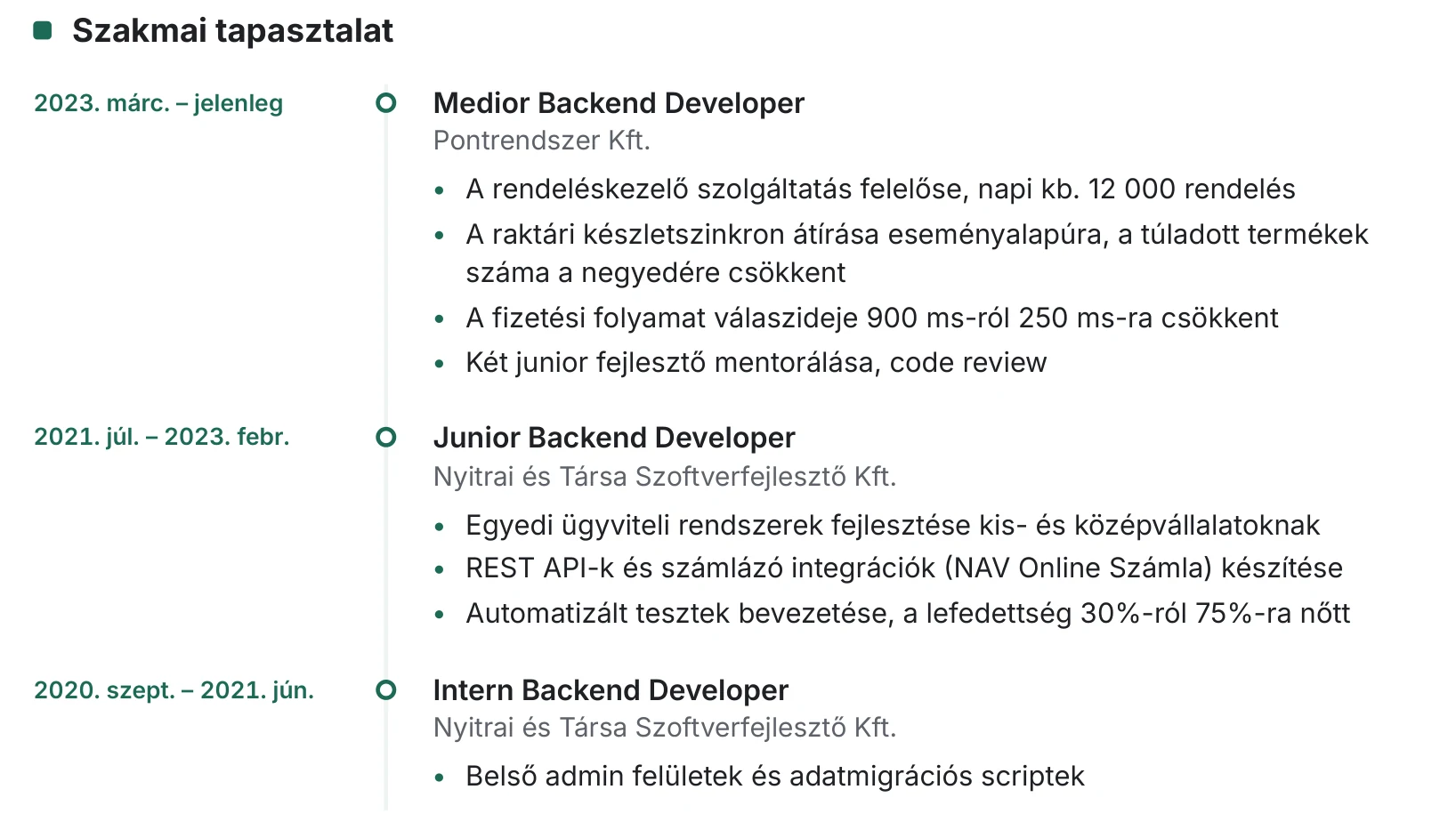 Önéletrajz minta: szakmai tapasztalat idővonalon, feladatokkal és eredményekkel